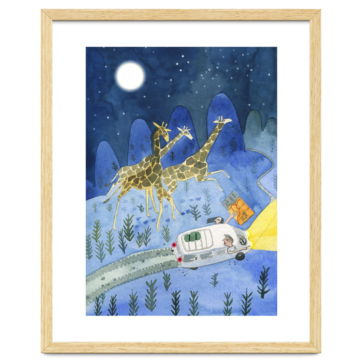 Giraffes In Moonlight