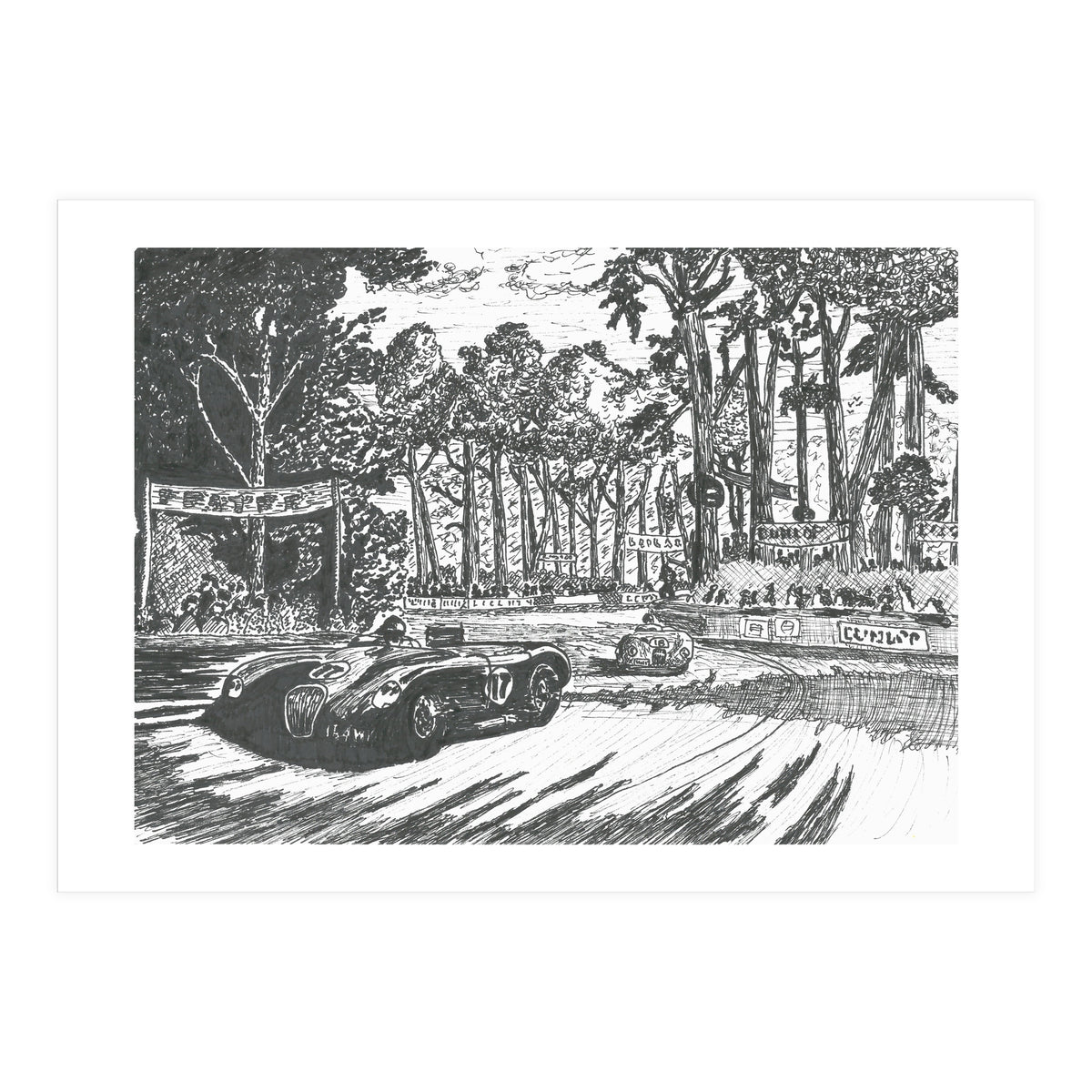 Jaguar C-Type Classic Le Mans Ink Drawing (Print Only)