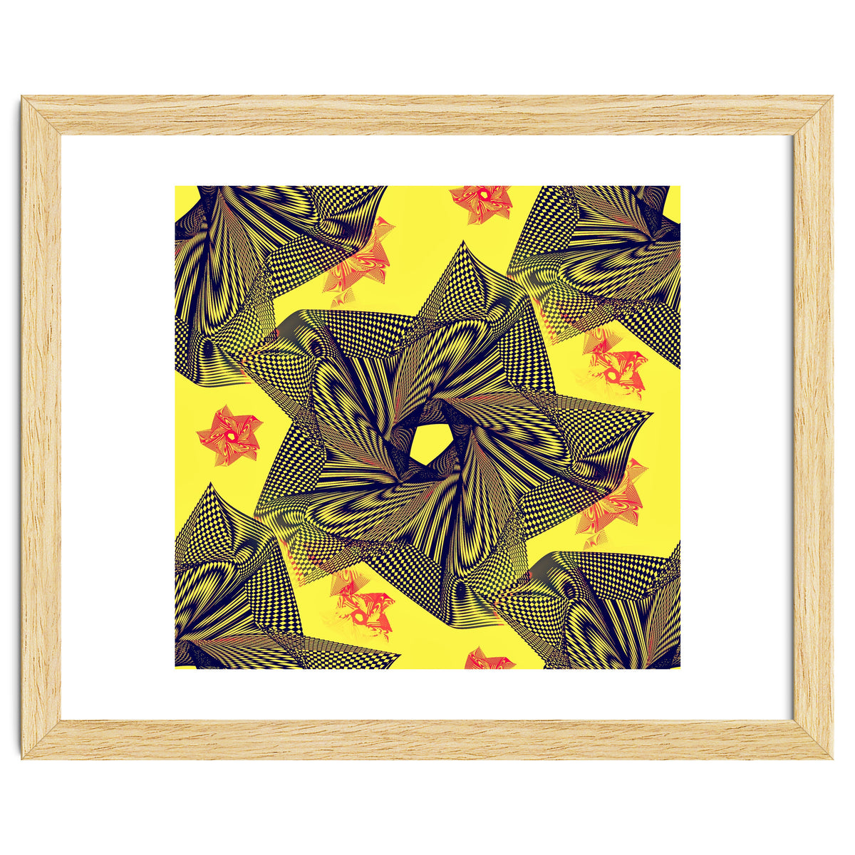 Black flowers on yellow background.