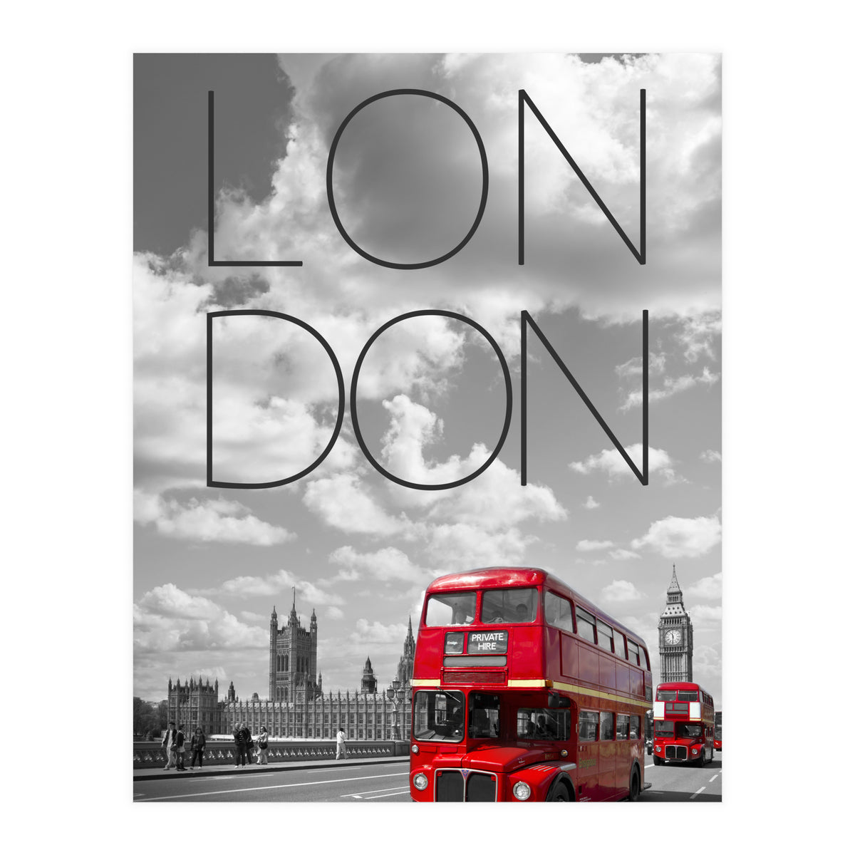 Red Buses in London | Text & Skyline (Print Only)
