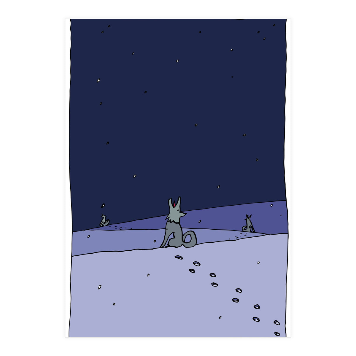Dogs in Winter Night (Print Only)