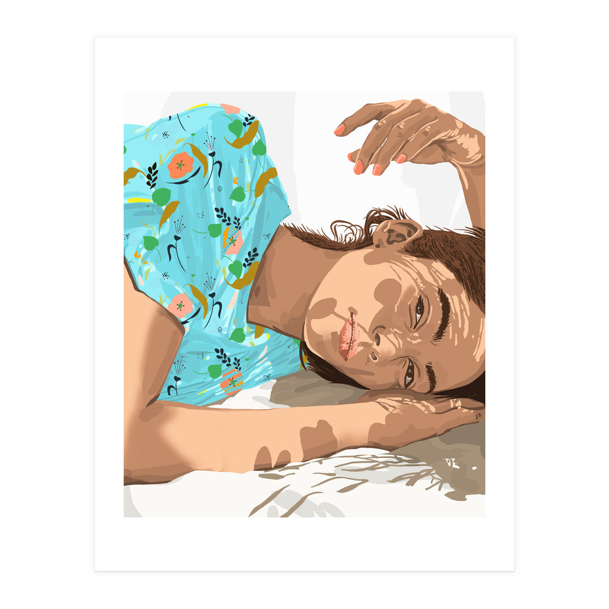 Feel the Sun from Both Sides, Summer Bohemian Woman Illustration, Vibrant Colorful Portrait Painting (Print Only)