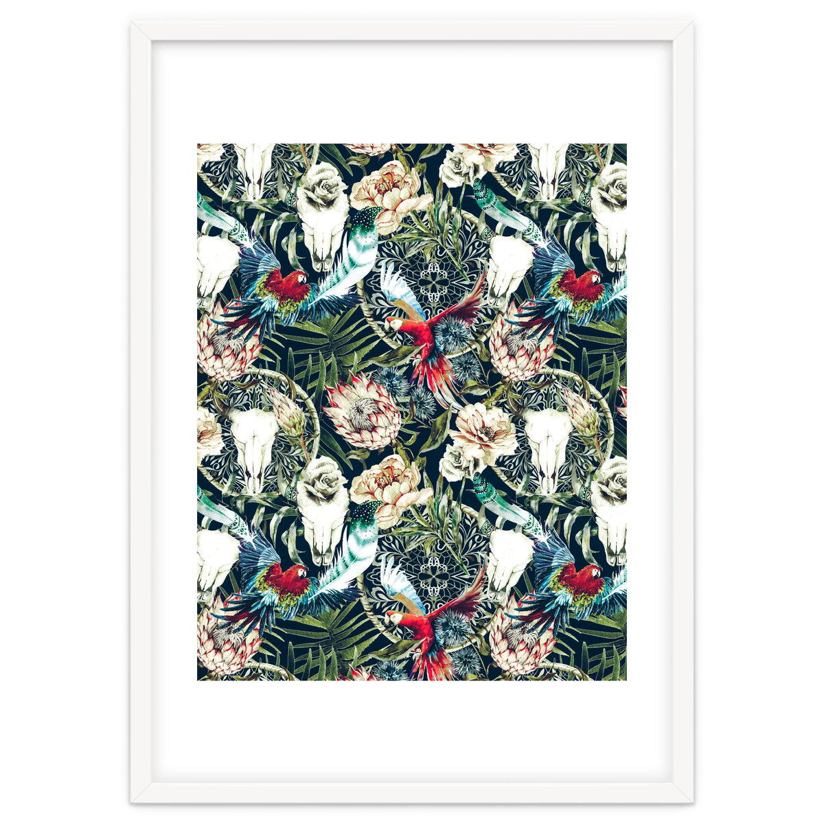 Dark pattern boho skull tropical