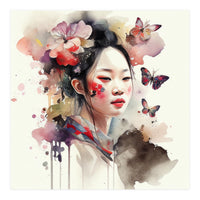 Watercolor Floral Asian Woman #2 (Print Only)