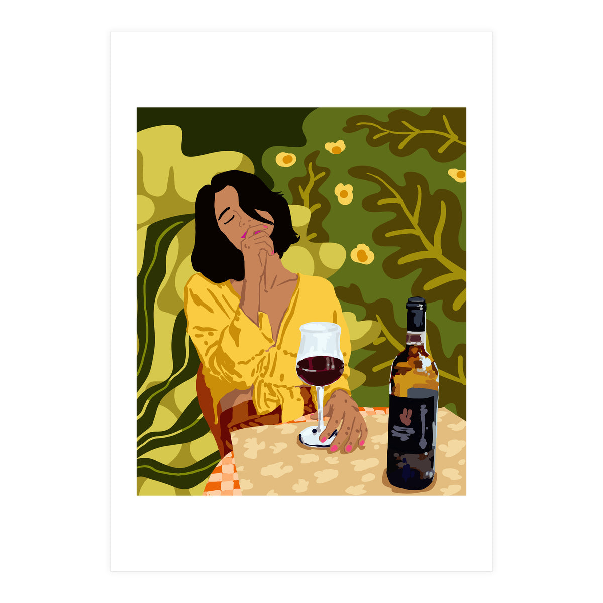 Wine is the answer.What was the question? Drinks Vacation Travel Modern Bohemian Black Woman Fashion  (Print Only)
