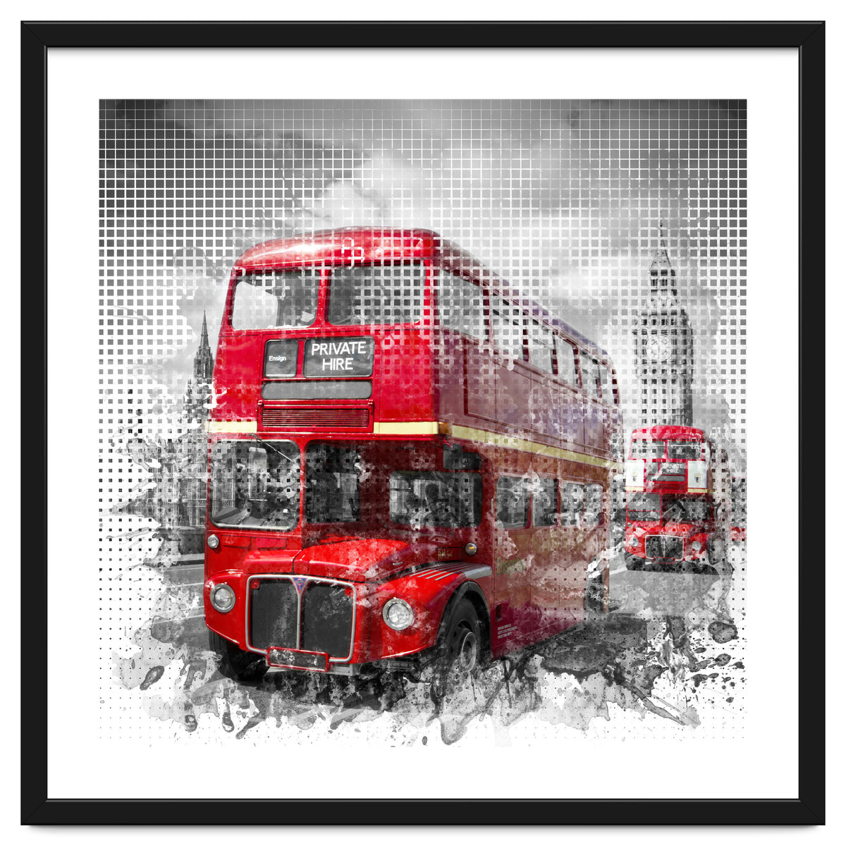 Graphic Art LONDON WESTMINSTER Red Buses