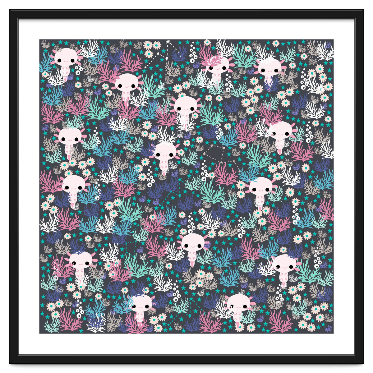 Cute underwater axolotl pattern with coral