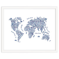 Watercolor World Map in Blue