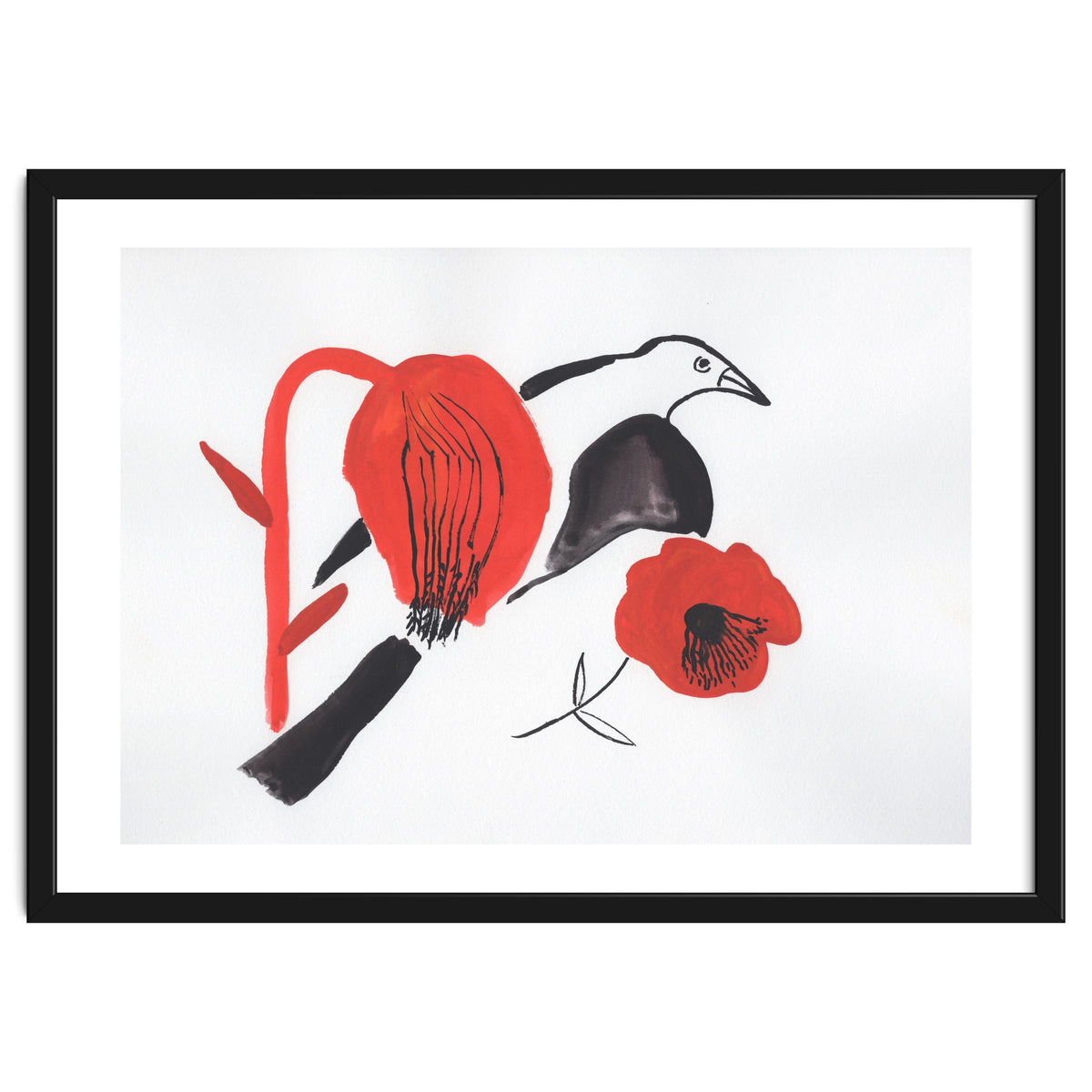 Black Bird And Poppies