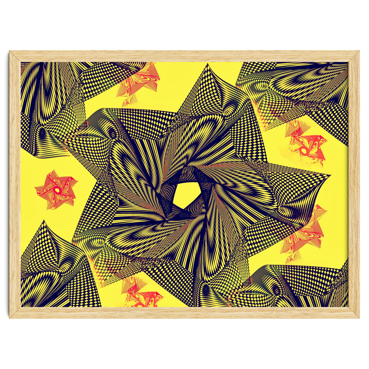 Black flowers on yellow background.