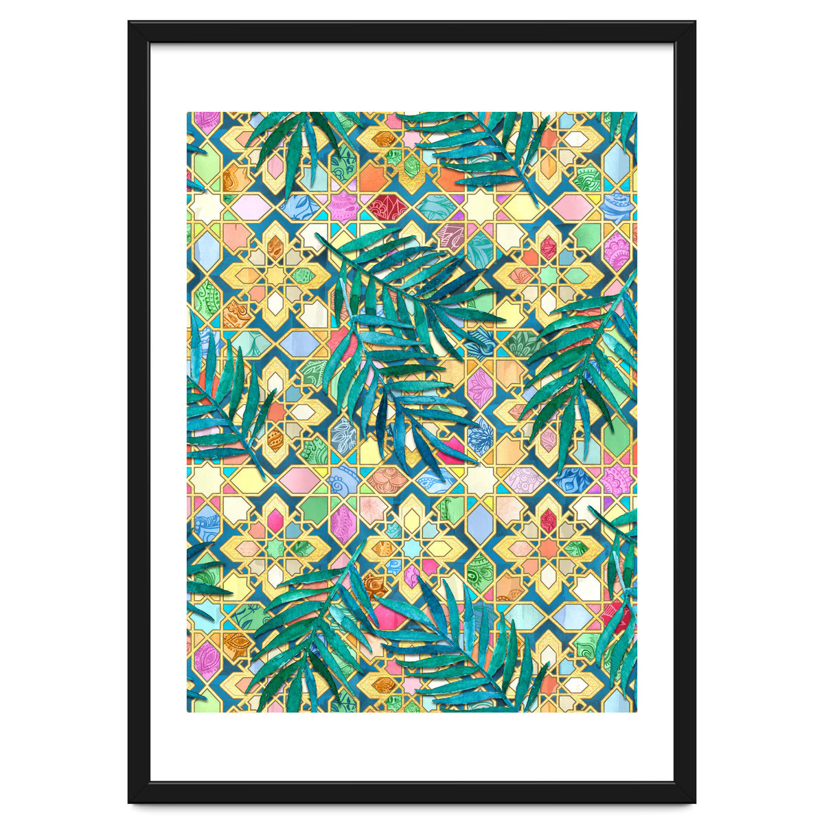 Gilded Moroccan Mosaic Tiles with Palm Leaves