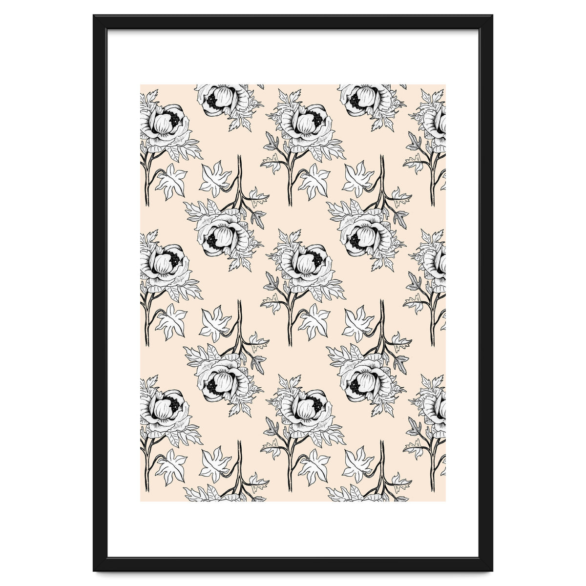 Drawing pattern of roses to pencil on beige