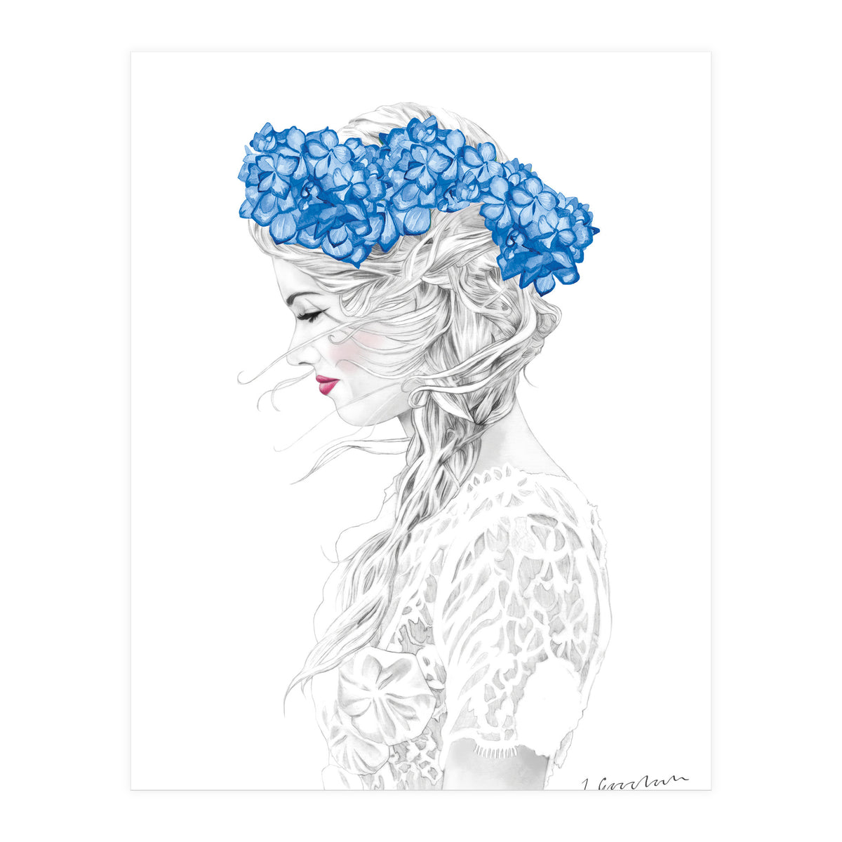 Blue Hydrangea Girl (Print Only)