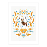 Floral Stag | Blue And Orange (Print Only) thumbnail