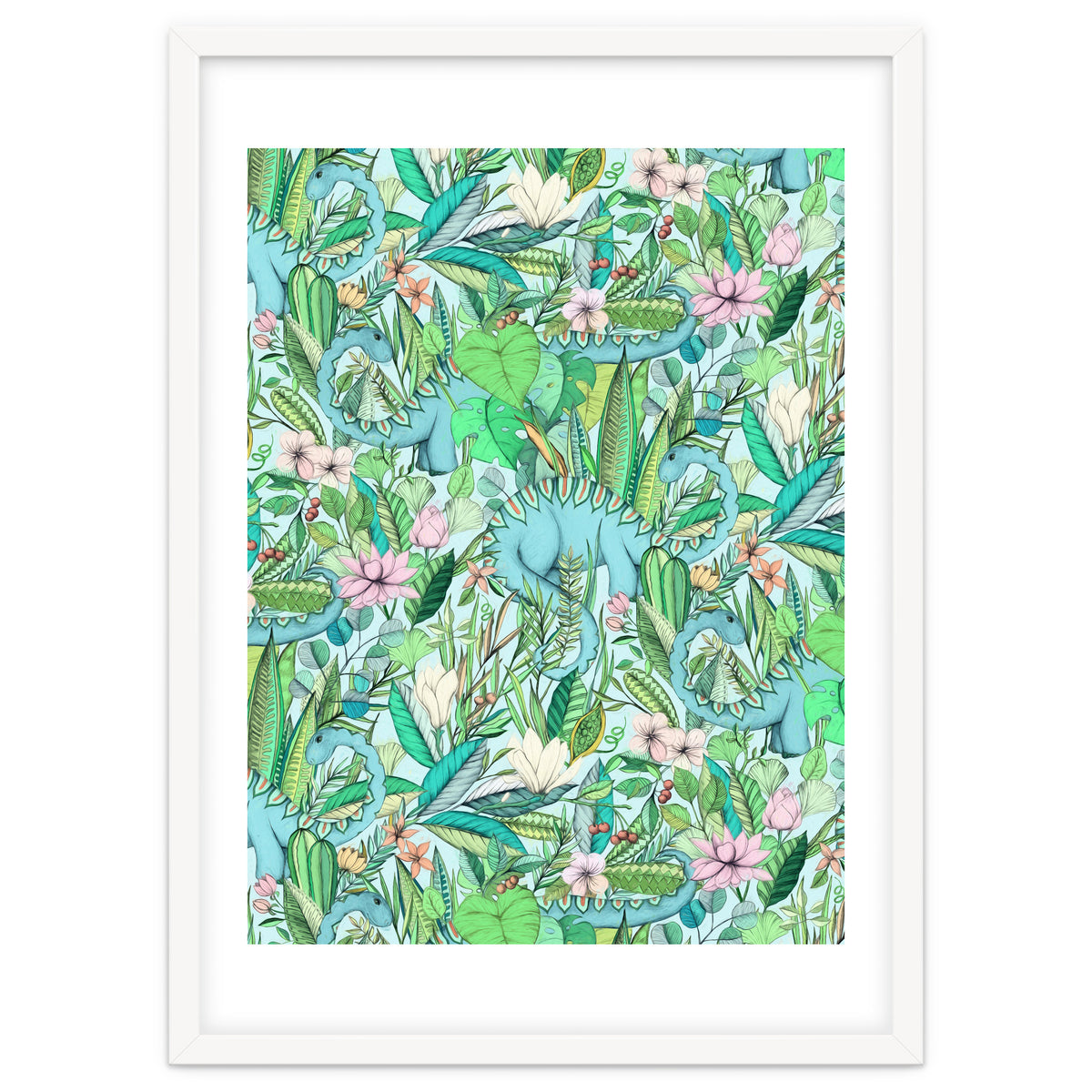 Improbable Botanical with Dinosaurs - soft pastels