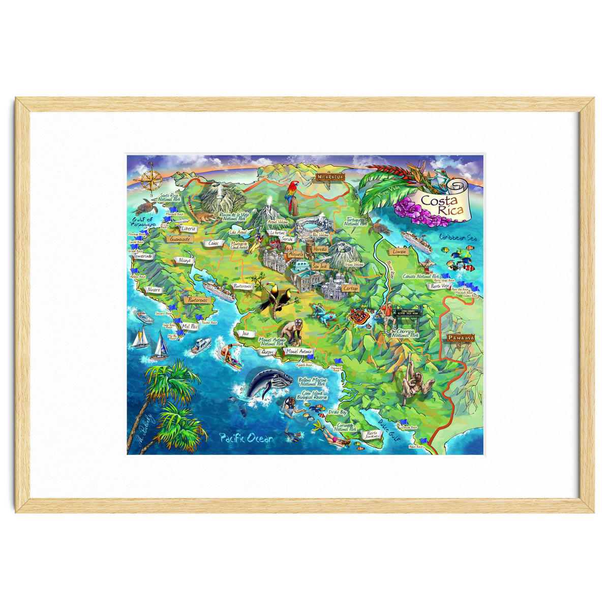 Costa Rica Map Illustration