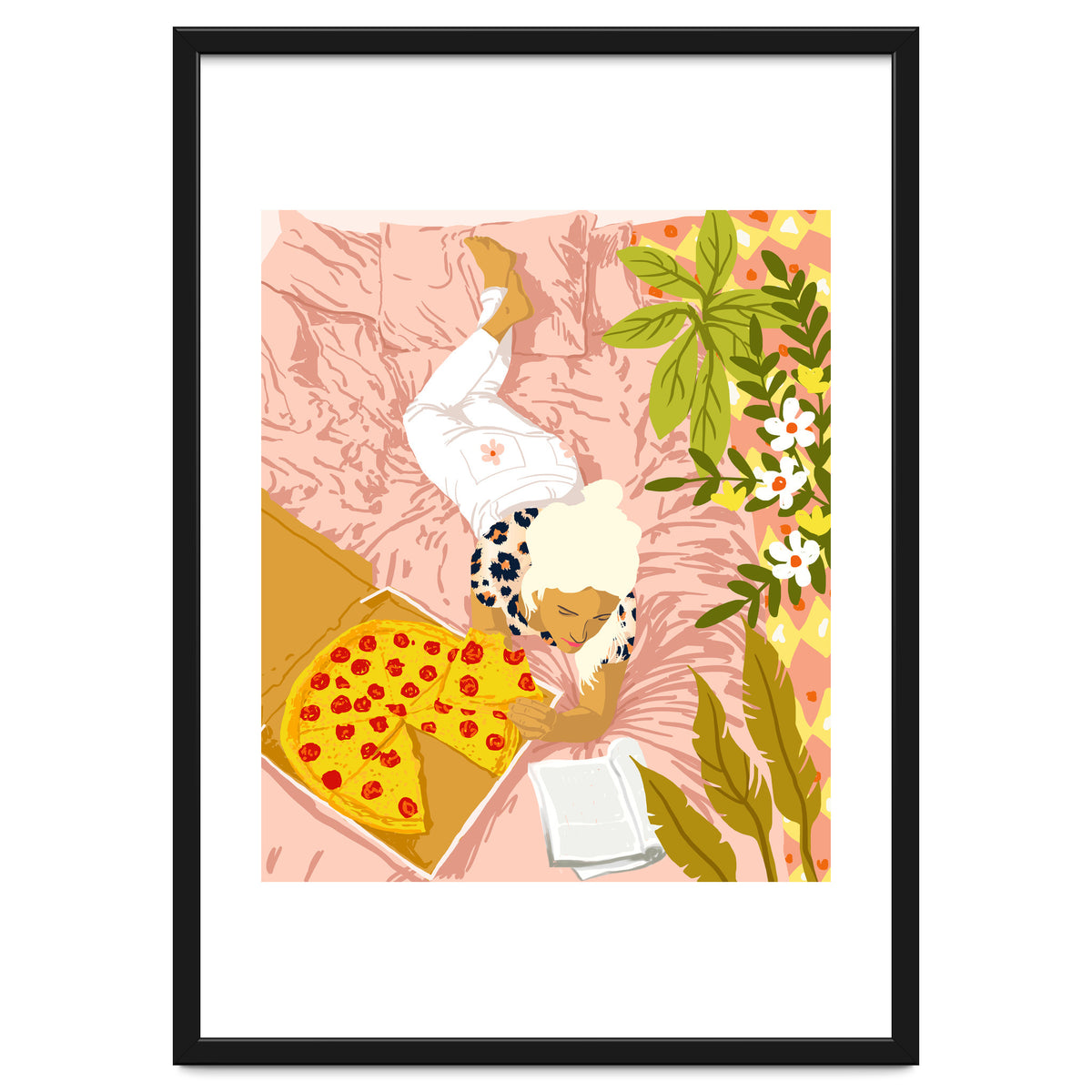 Pepperoni Pizza | Holiday Weekend Food Binge | Modern Bohemian Woman Reading in a Pastel Bedroom