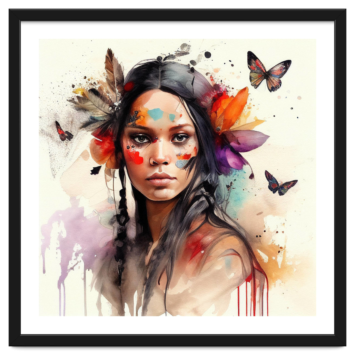 Watercolor Floral Indian Native Woman #6