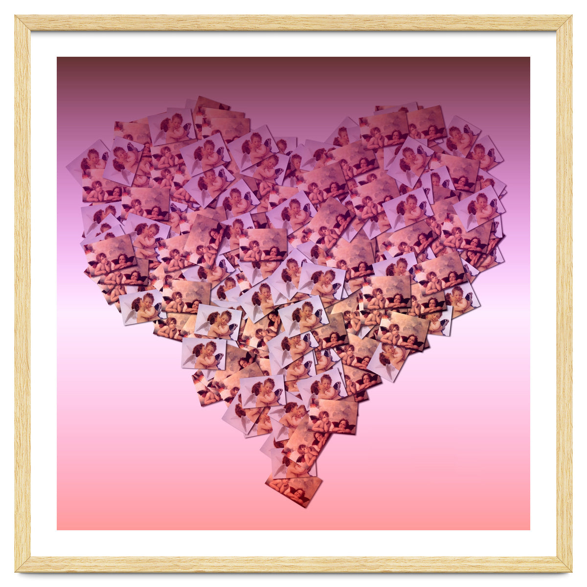 Heart collage of cuddling Cupid like characters