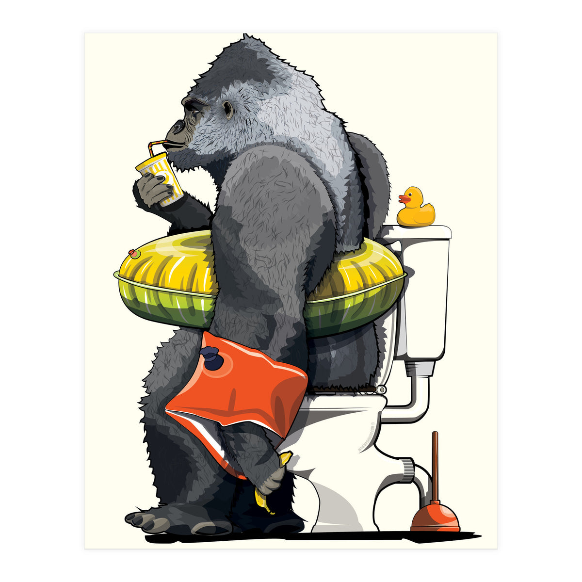 Gorilla on the Toilet, Funny Bathroom Humour (Print Only)