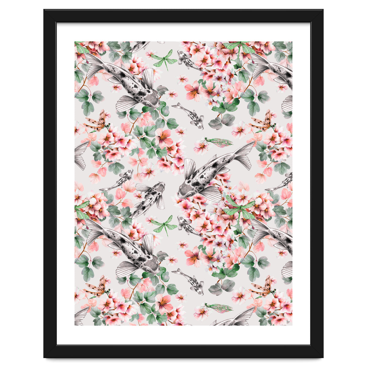 Asian fish among flowers