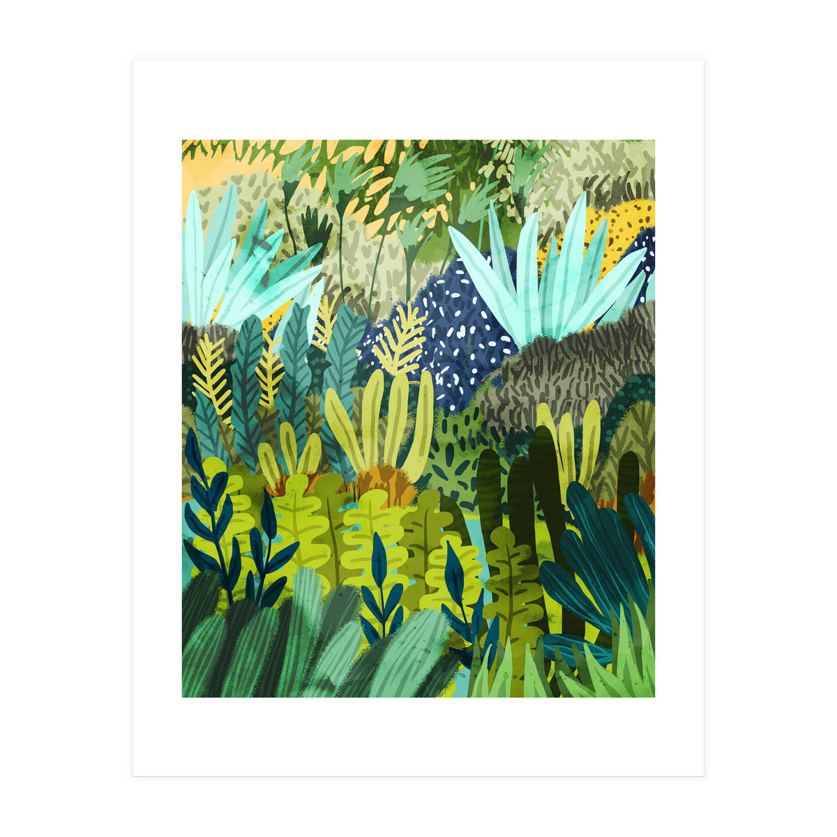 Wild Jungle Painting, Forest Dark Botanical Nature, Plants Tropical Eclectic Modern Illustration (Print Only)