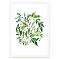 Botanical Abundance, Fresh Green Nature Watercolor Painting, Vibrant Leaves Minimal Illustration