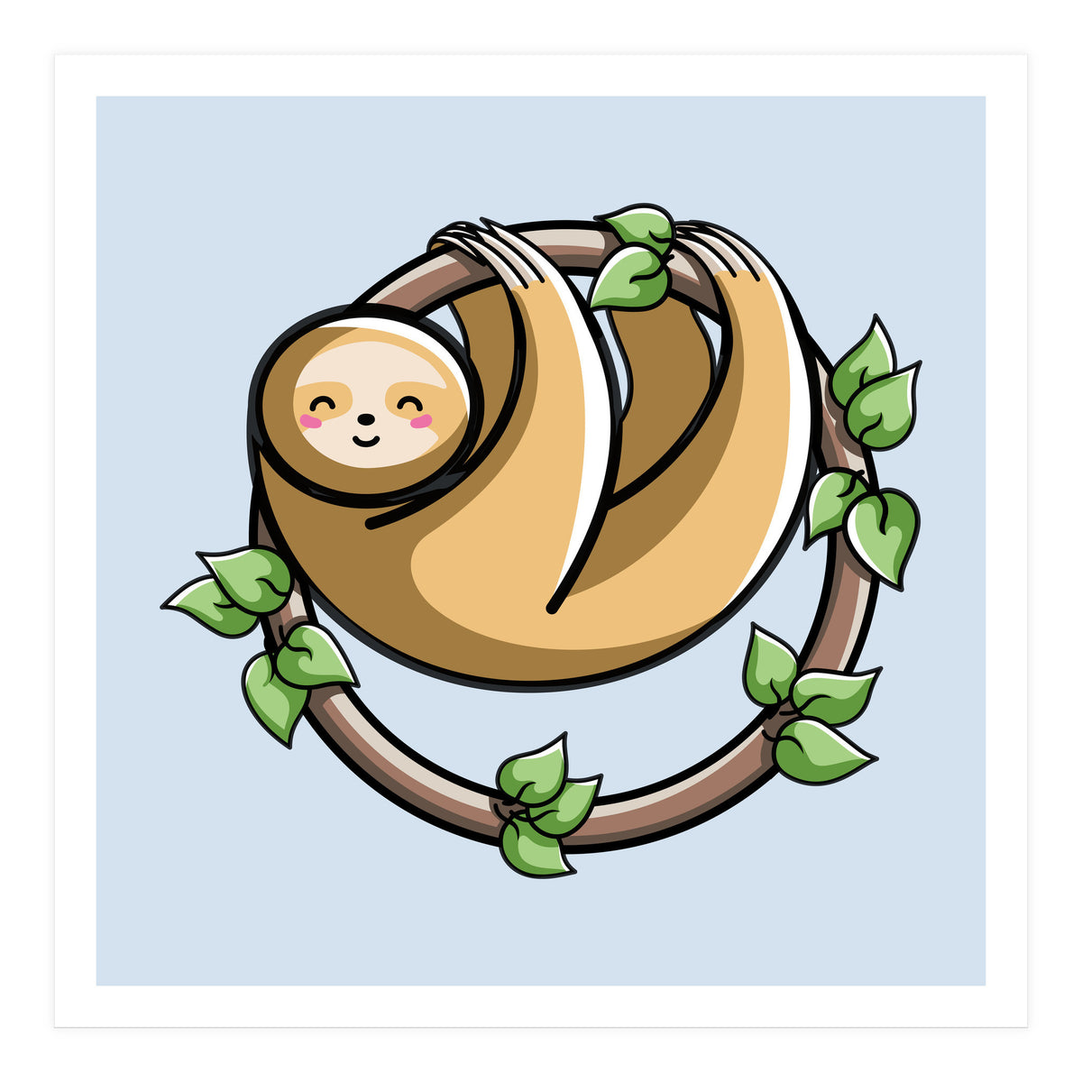Kawaii Cute Sloth Circle (Print Only)