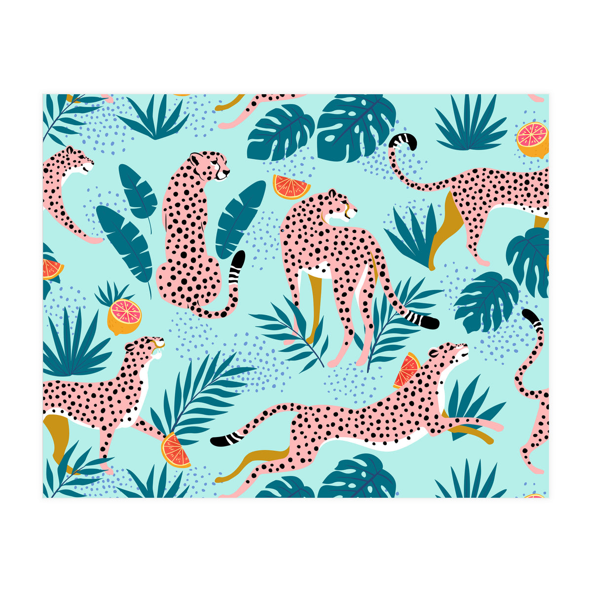 Cheetahs In The Grapefruit Grove, Tropical Jungle bohemian Wildlife, Tiger Wild Cat Nature Forest (Print Only)