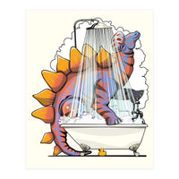 Dinosaur Stegosaurus in the Shower, funny bathroom humour (Print Only)