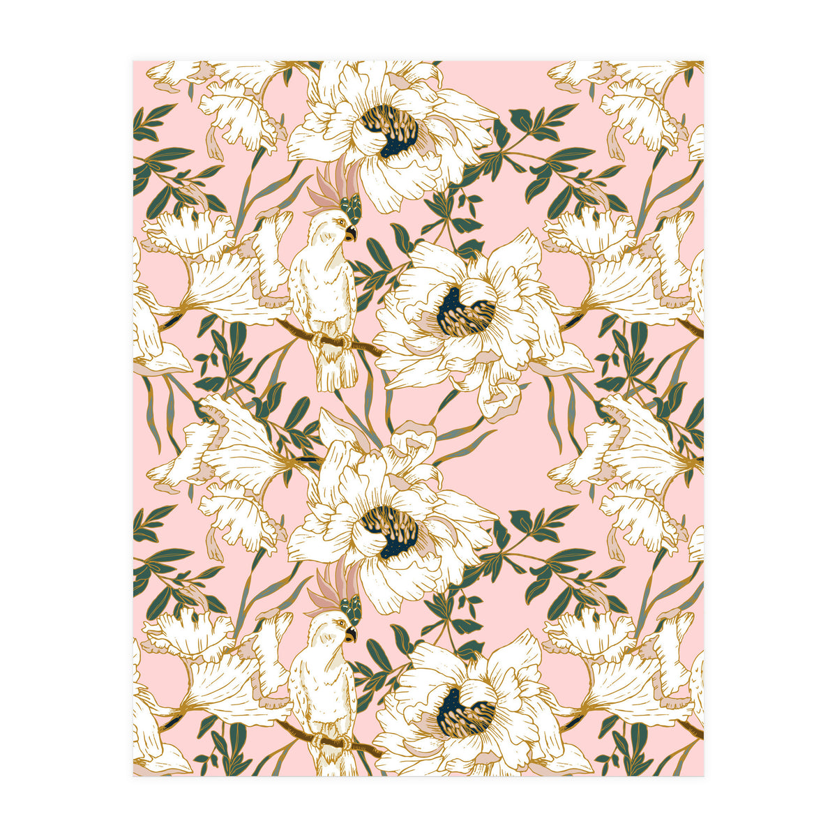 Exotic birds on flowers (Print Only)