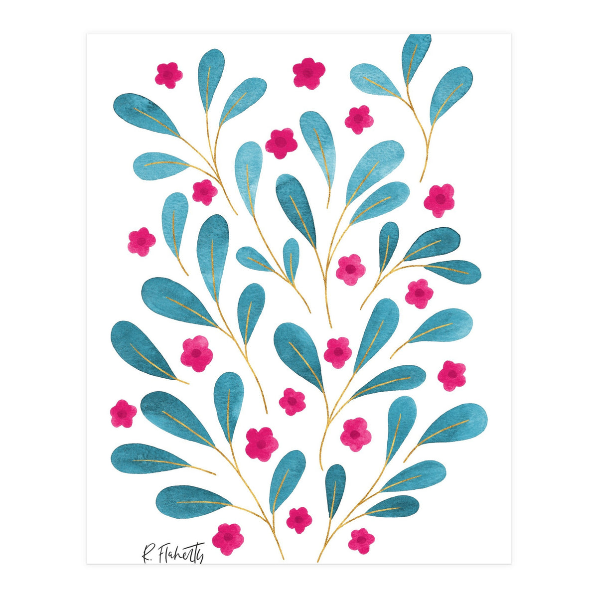 Springtime Floral | Teal and Pink (Print Only)