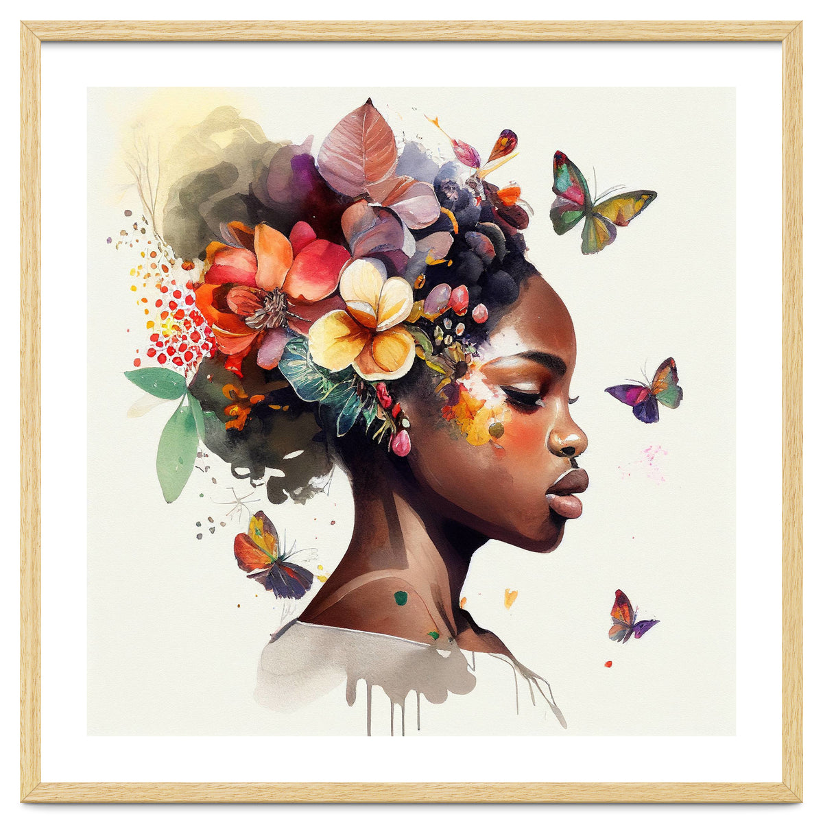 Watercolor Butterfly African Woman #6