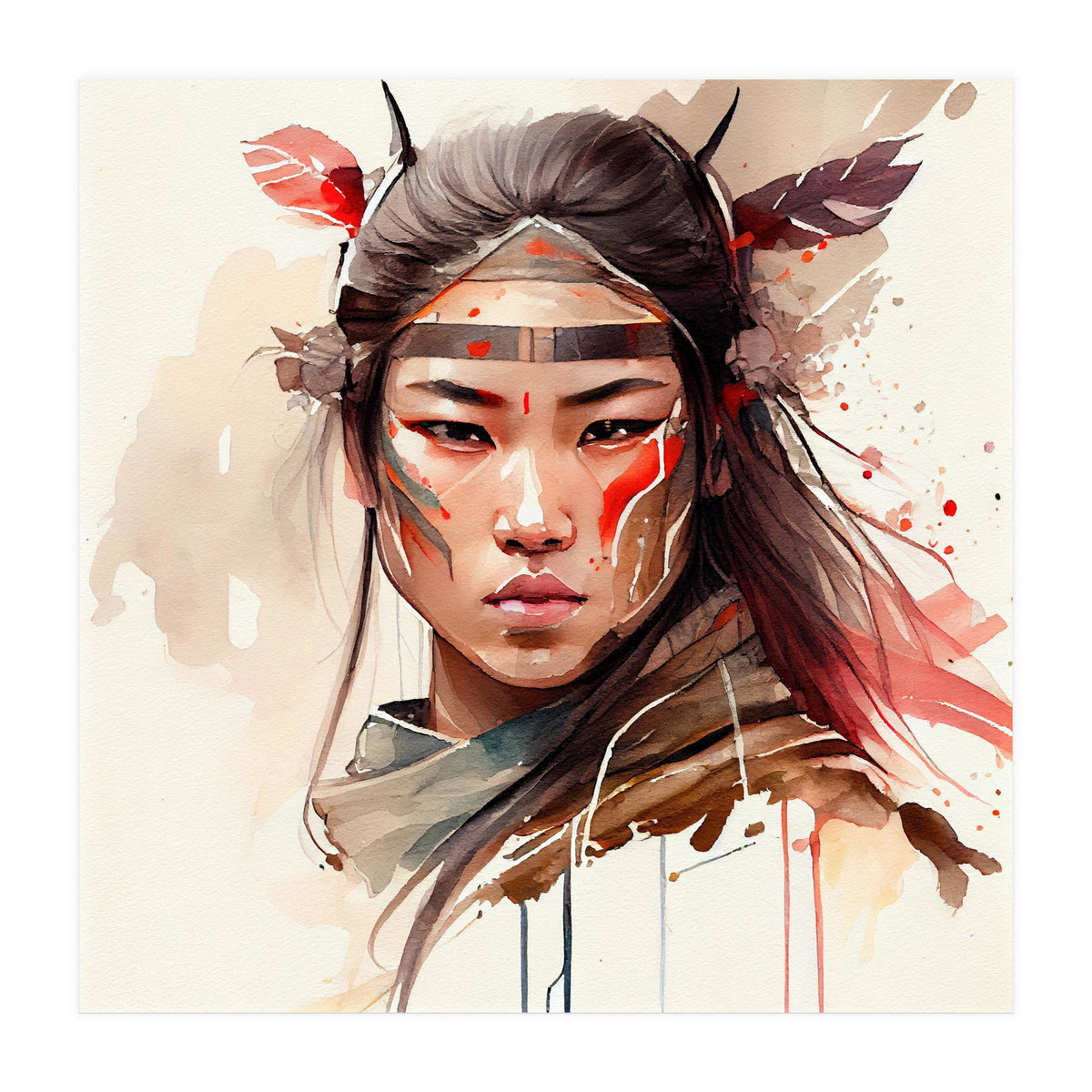 Watercolor Asian Warrior Woman #2 (Print Only)