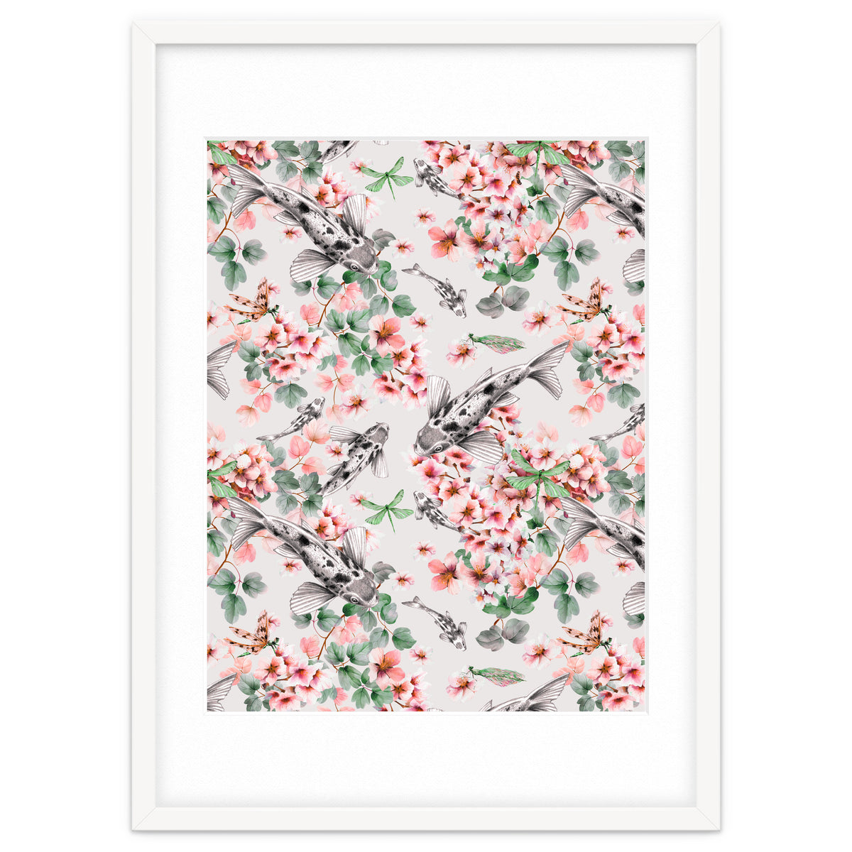 Asian fish among flowers