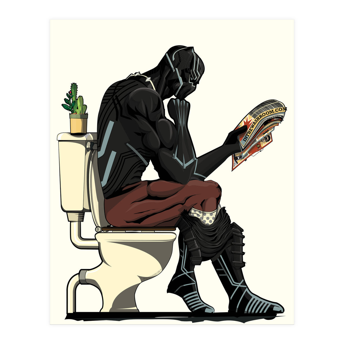 Black Panther on the Toilet, funny bathroom humour (Print Only)
