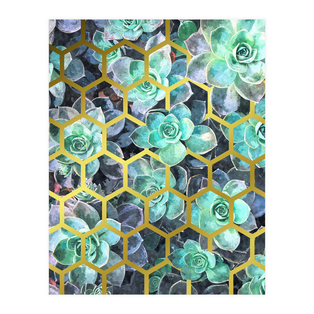 Succulents and Gold Geometric (Print Only)