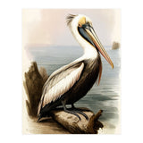 Pelican on the Shoreline Vintage Painting (Print Only) thumbnail
