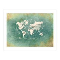 World Map White Green (Print Only)