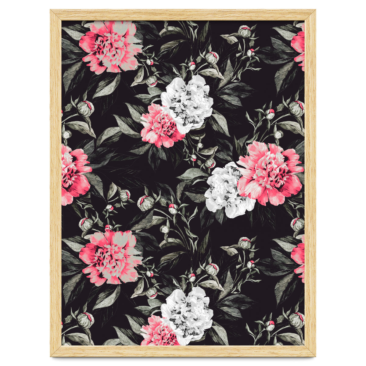 Floral pink - black & white dark