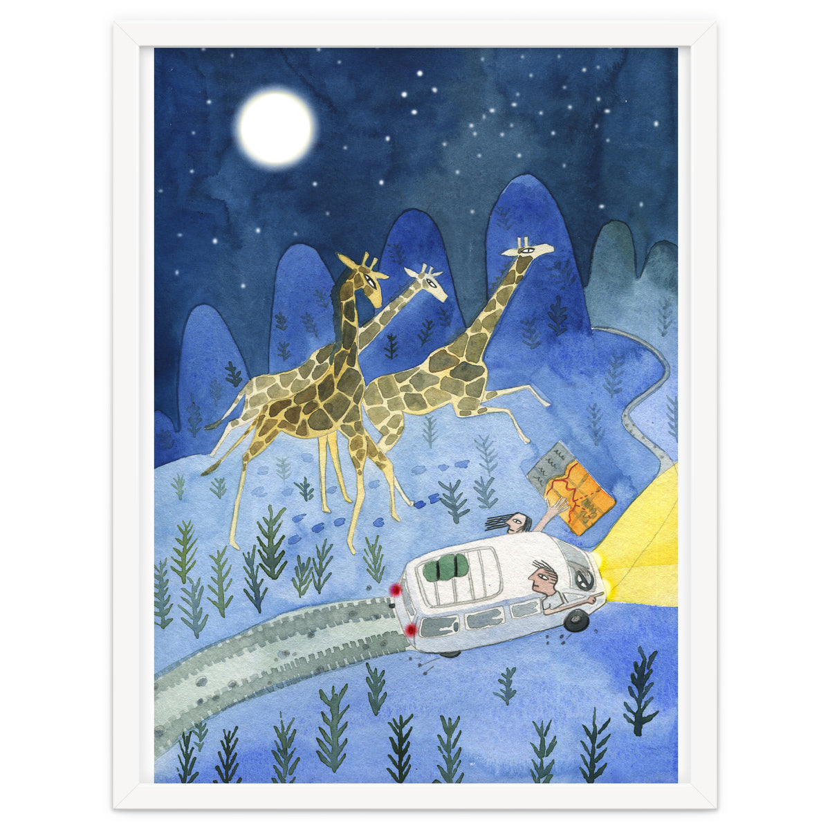 Giraffes In Moonlight