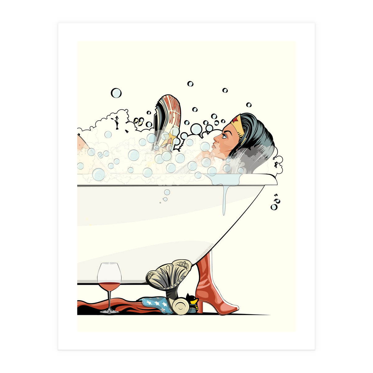 Wonder Woman in the Bath, funny Bathroom Humour (Print Only)