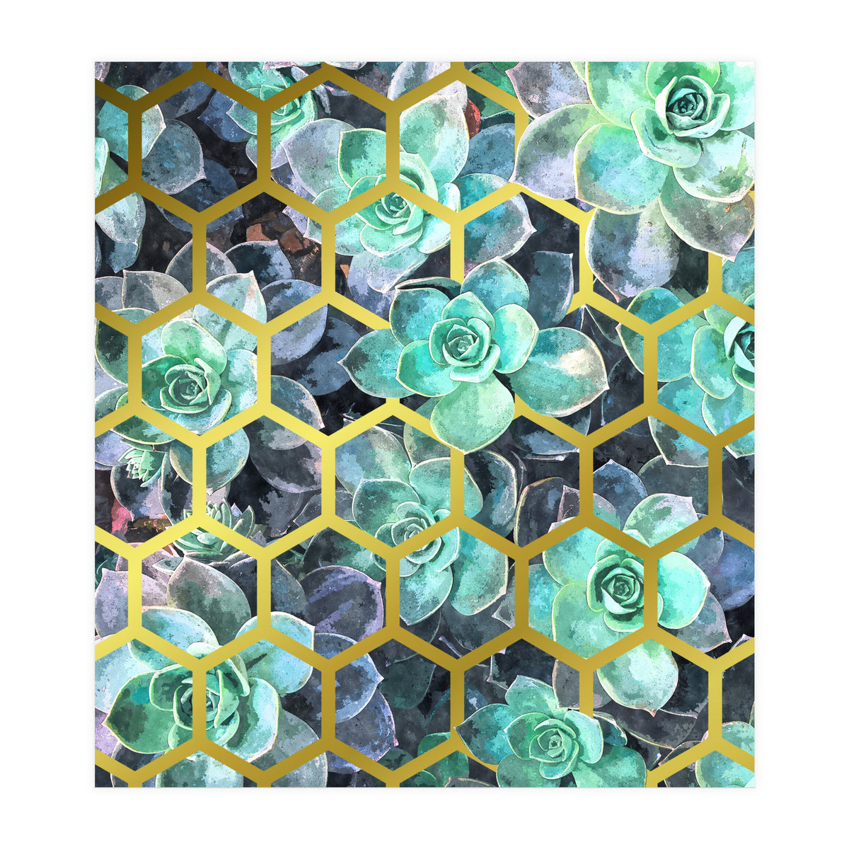Succulents and Gold Geometric (Print Only)