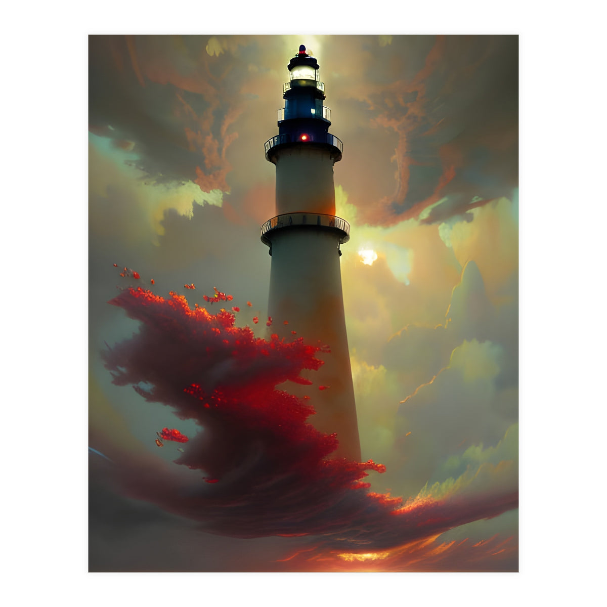 Lighthouse floating in the Sunset Clouds (Print Only)