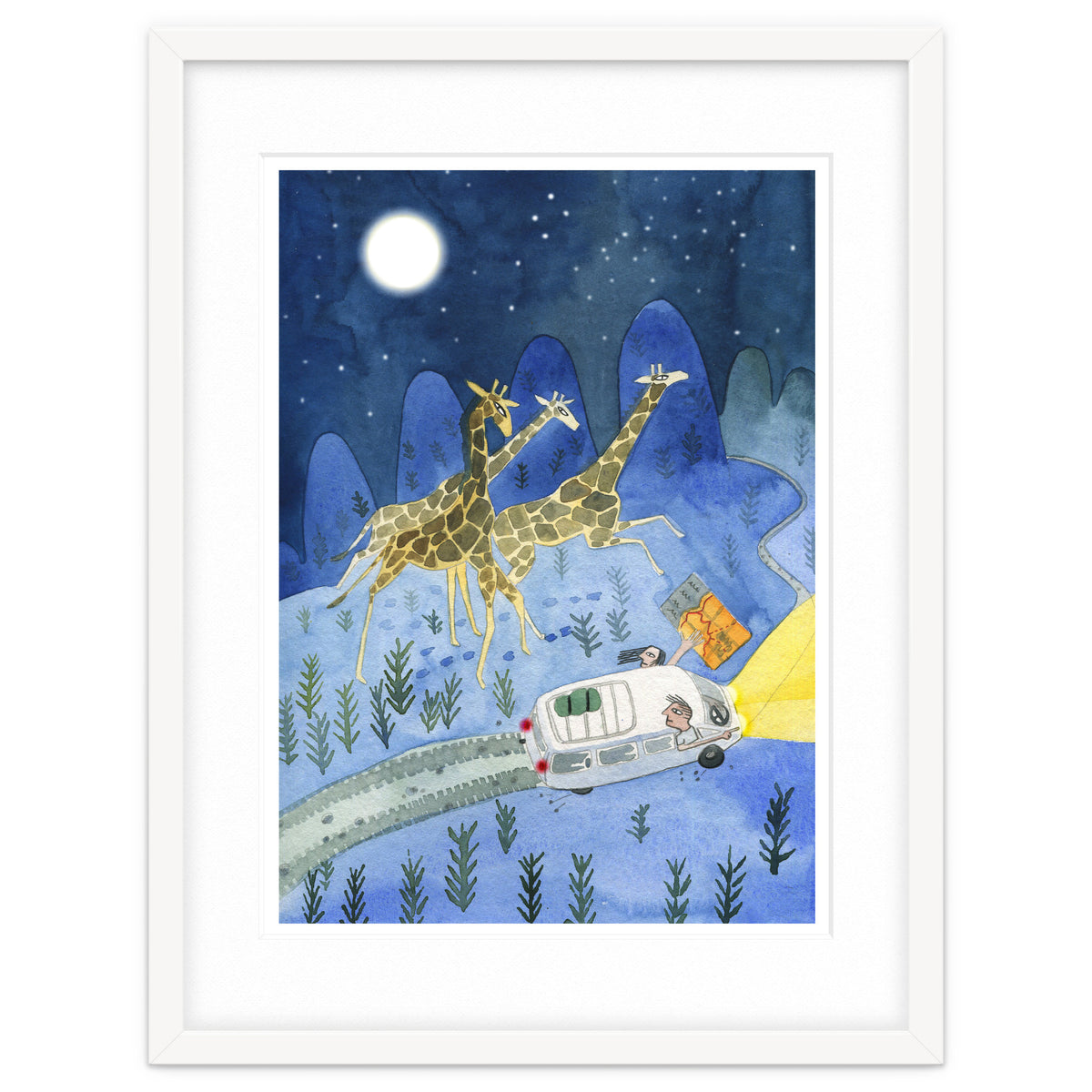 Giraffes In Moonlight