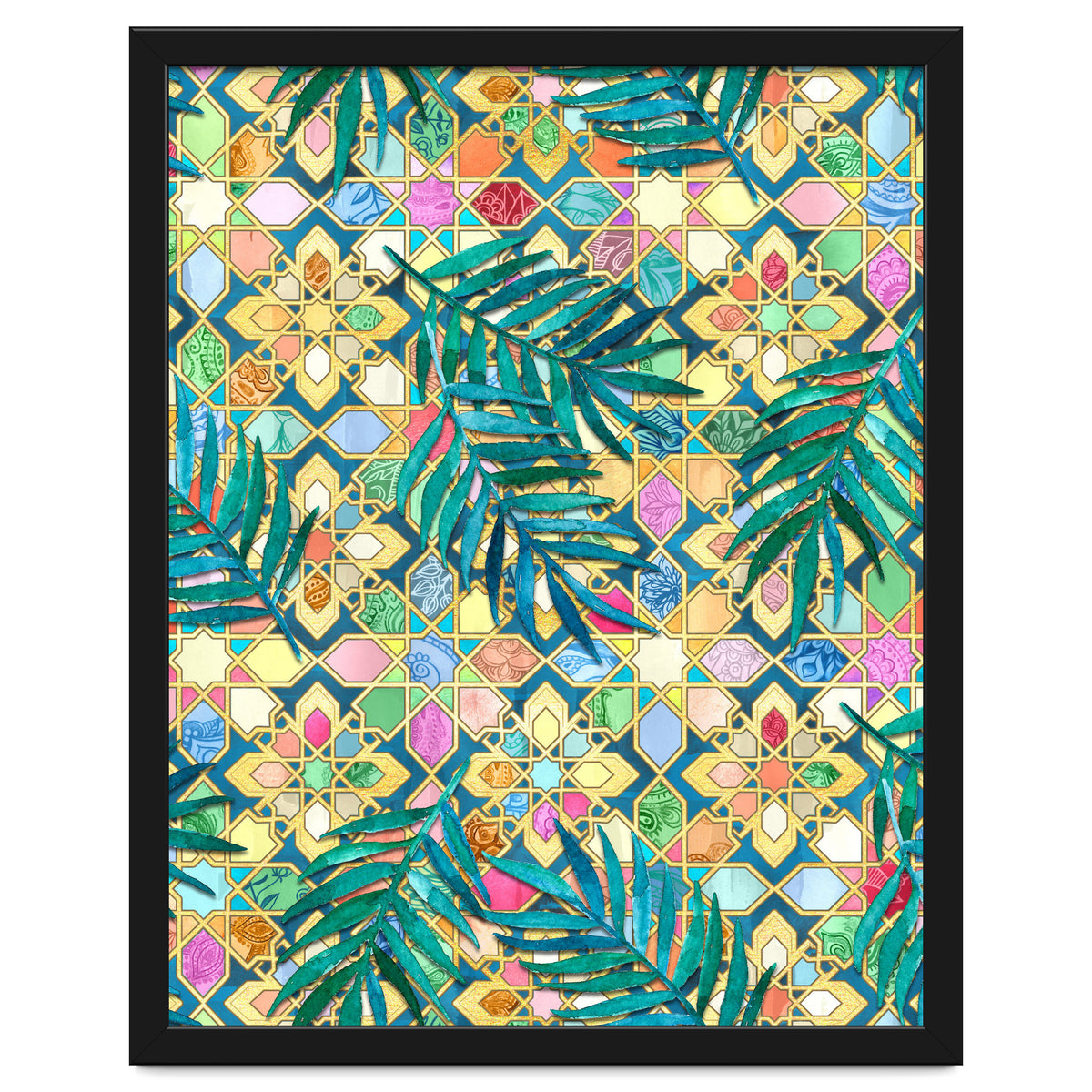 Gilded Moroccan Mosaic Tiles with Palm Leaves