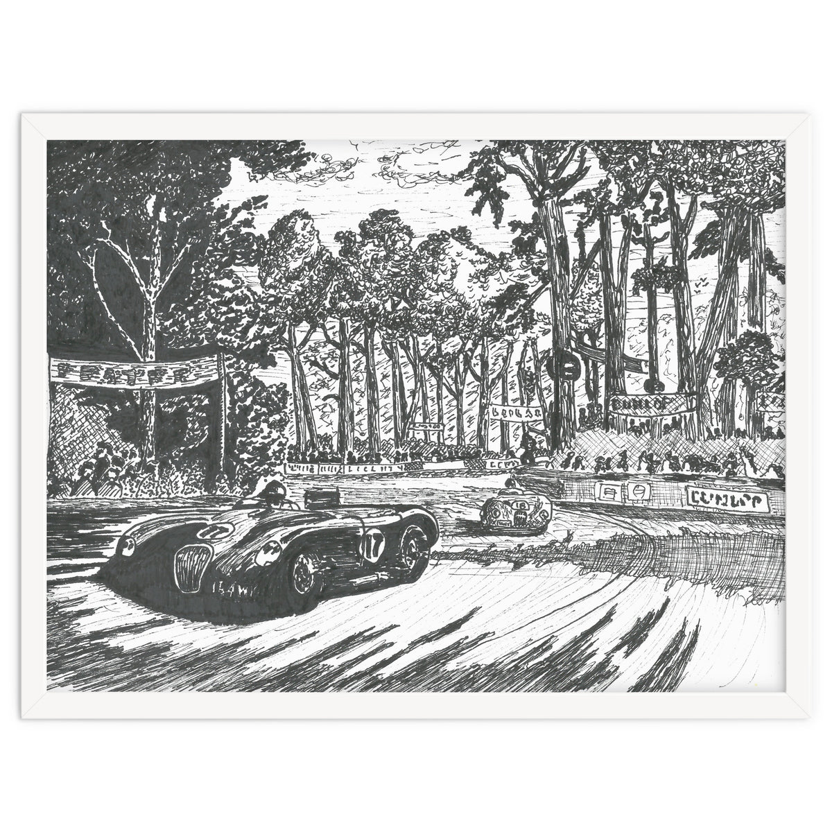 Jaguar C-Type Classic Le Mans Ink Drawing