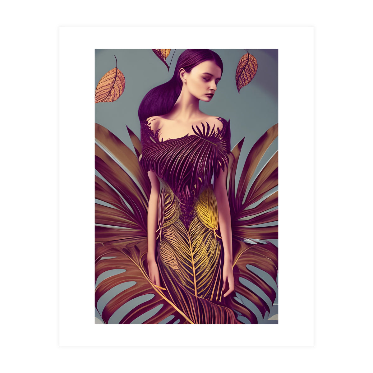 Lady dressed in Monstera Deliciosa Leaves (Print Only)