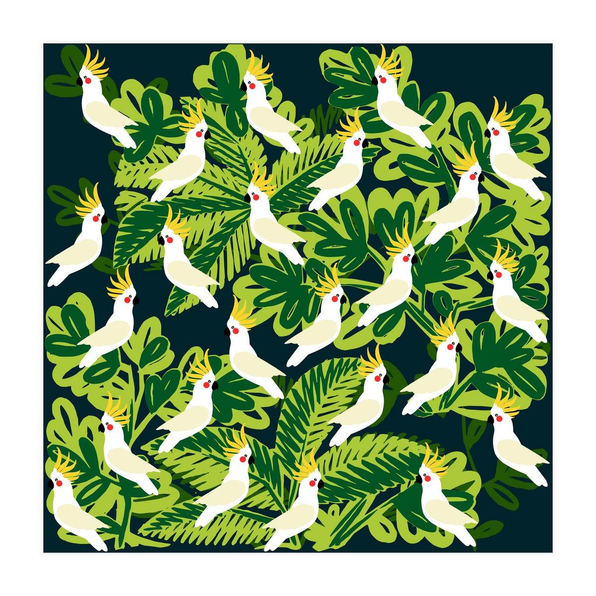 Cute cockatoo and tropical leaves (Print Only)