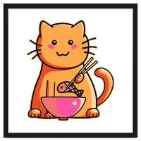 A Cat's Favourite Meal - kawaii cat eating fish with chopsticks